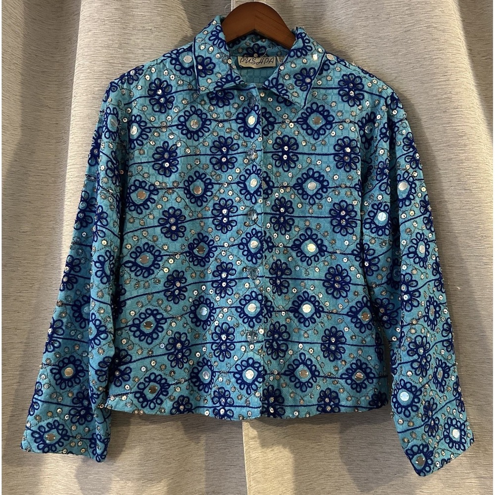 Pushpa Women's Medium Appliqued W/ Sequins Vintage Blazer Jacket‎